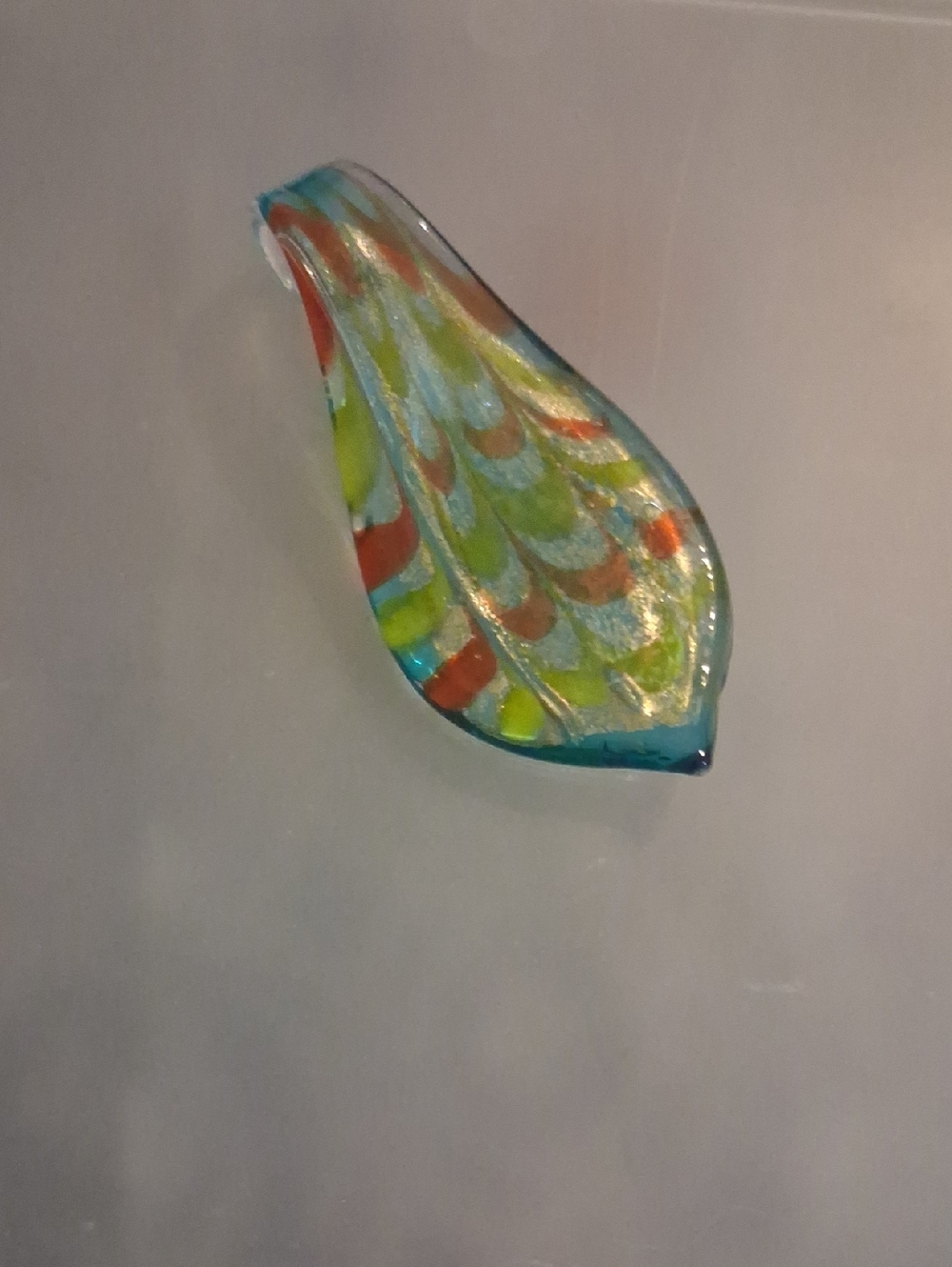 Handblown Lampwork Curved Glass Leaf - Blue, Green and Orange